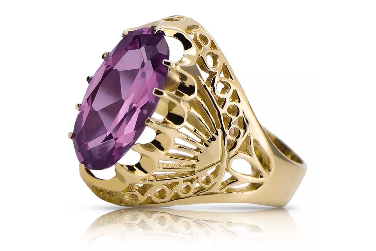 14K Yellow gold Amethyst Ring Vintage Jewlery vrc020y