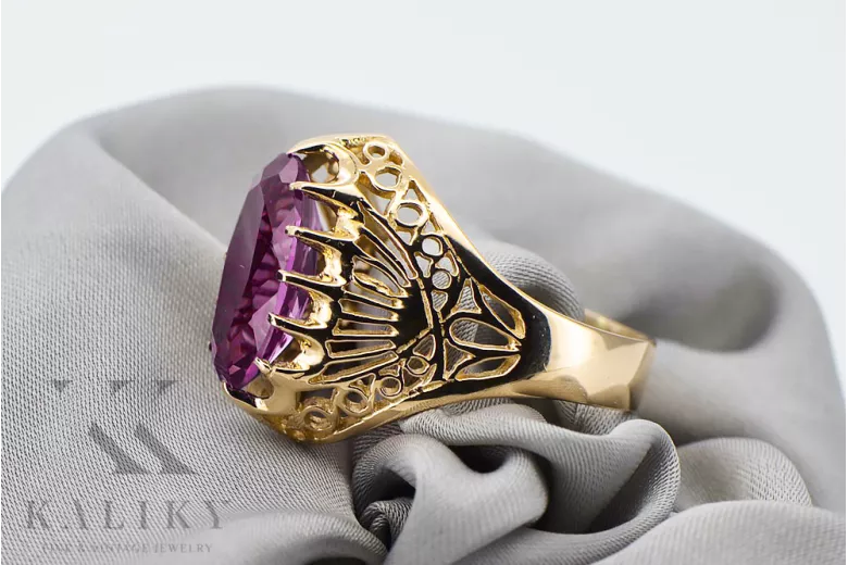 14K Yellow gold Amethyst Ring Vintage Jewlery vrc020y