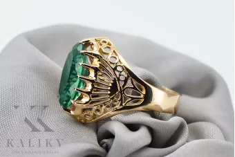 خاتم الزمرد 14 كارت من الذهب الأصفر أسلوب فينتاج vrc020y