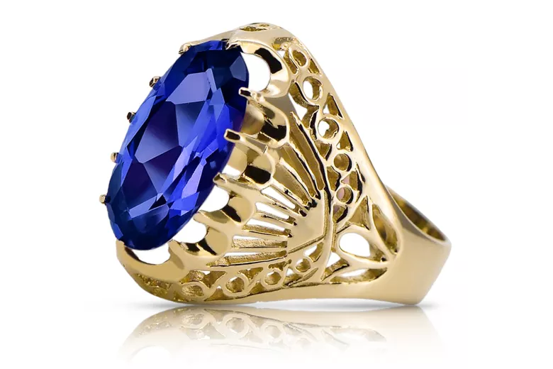 Or jaune 14 carats Saphir Anneau Style vintage vrc020y
