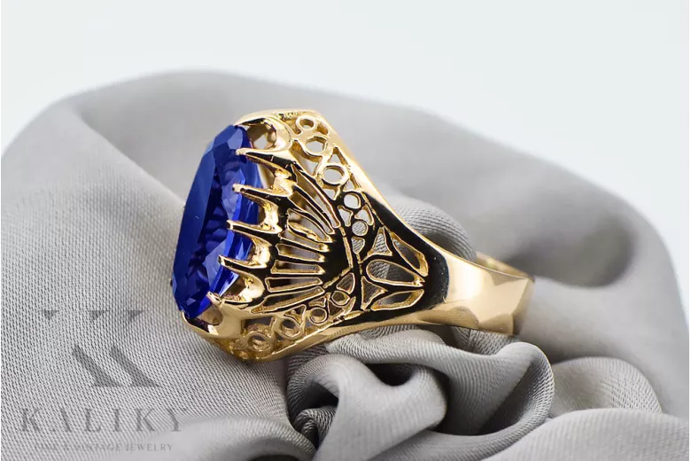 Or jaune 14 carats Saphir Anneau Style vintage vrc020y