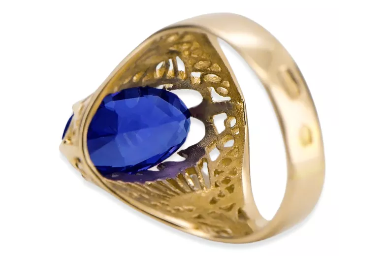 Pierścionek Szafir 14k żółte złoto Styl Vintage vrc020y
