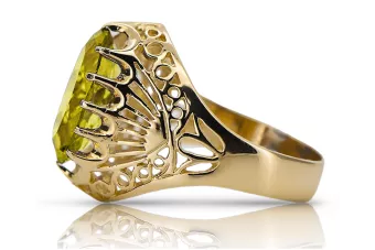 Ring Yellow Peridot 14K Yellow gold Vintage craft vrc020y