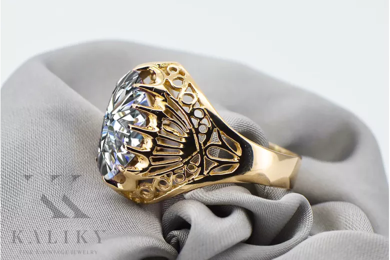 Oro amarillo de 14 quilates Circón Anillo Estilo vintage vrc020y