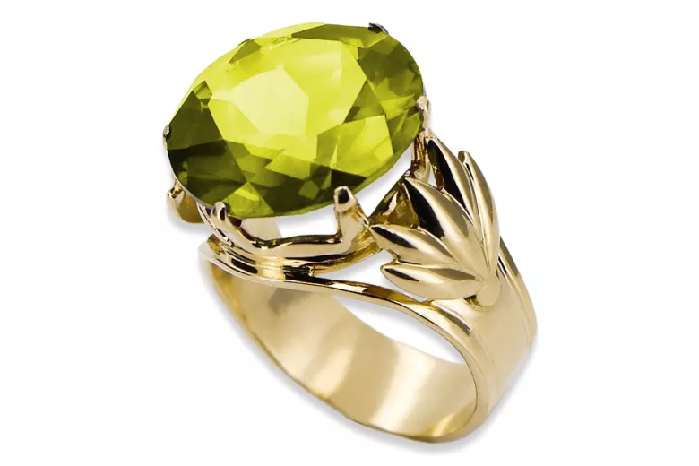 Ring Vintage Schmuck Gelber Peridot 14 Karat Gelbgold vrc029y