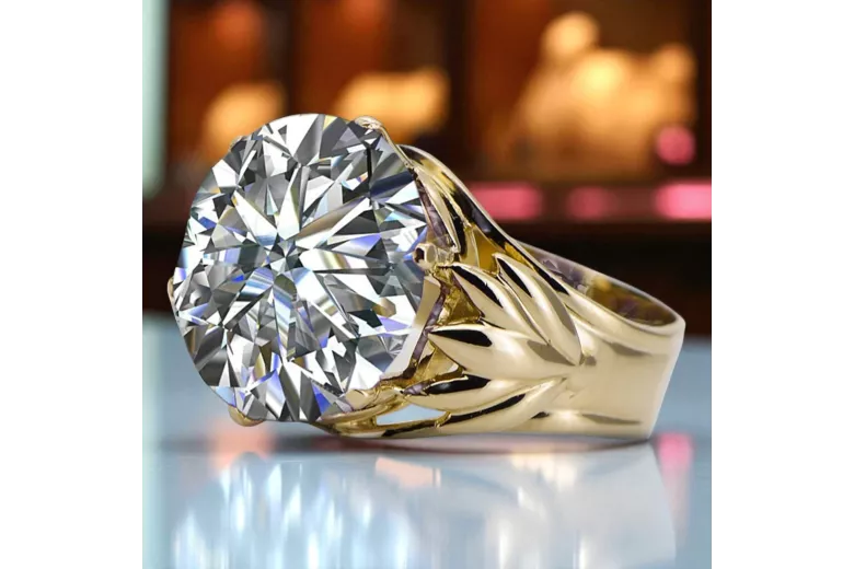 Винтидж крафт Пръстен Циркон 14K жълто злато vrc029y