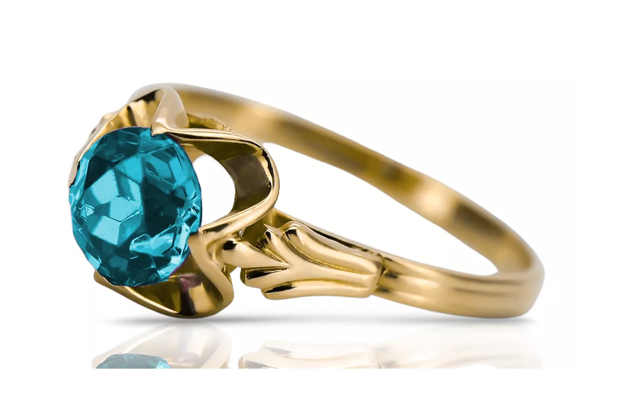 Vintage craft Ring Aquamarine 14K Yellow gold vrc023y