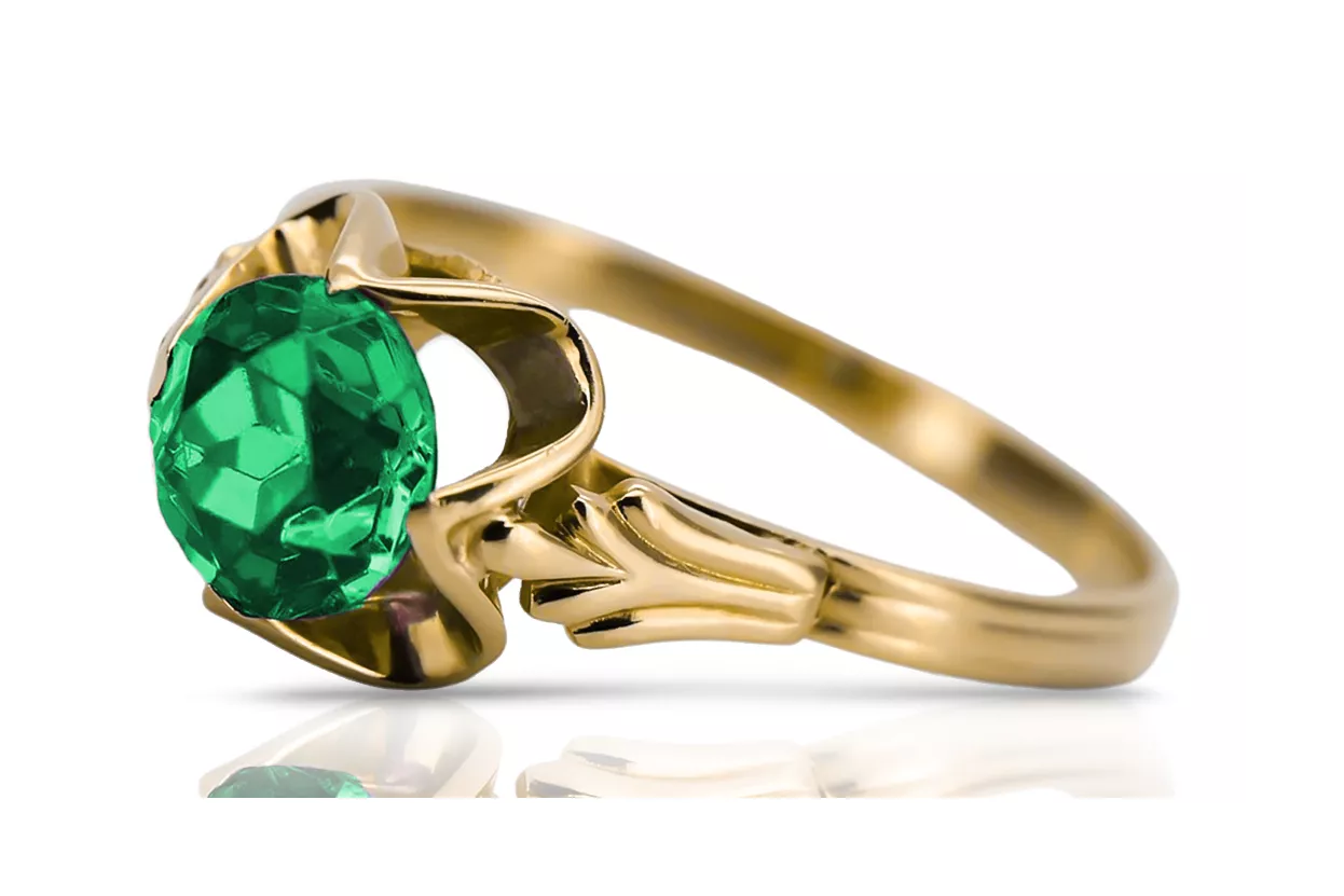 14K Yellow gold Emerald Ring Vintage vrc023y