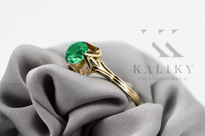 14K Yellow gold Emerald Ring Vintage vrc023y