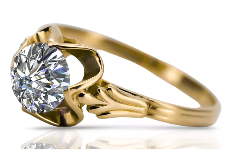 Or jaune 14 carats Zircon Anneau Style vintage vrc023y