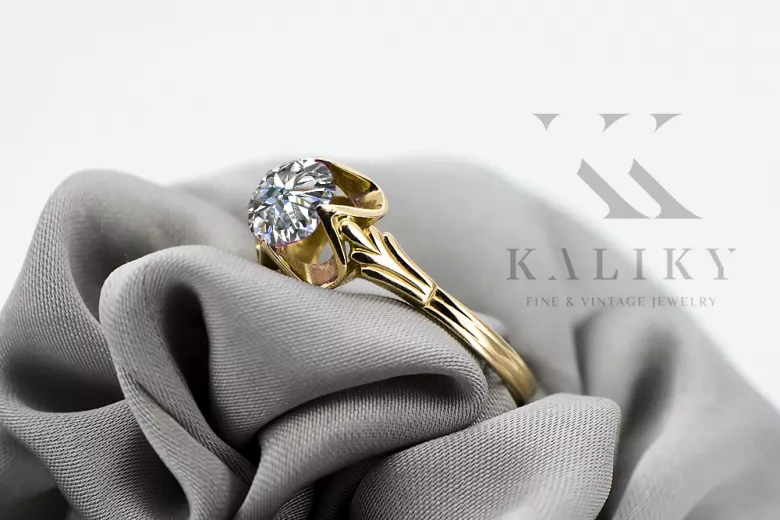 Ring Zirkon 14 Karat Gelbgold Vintage Handwerk vrc023y