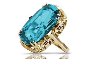 14k żółte złoto Akwamaryn Pierścionek Vintage vrc038y