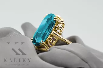 Žiedas Vintage Akvamarinas 14k geltono aukso vrc038y