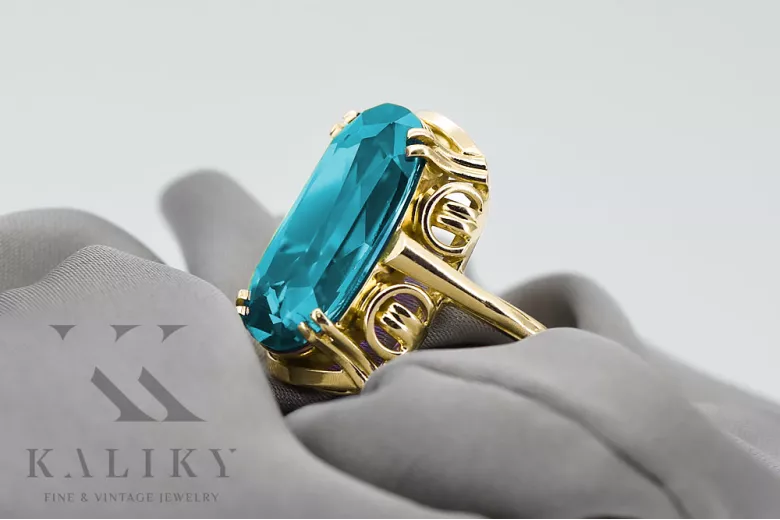 Aquamarin 14 Karat Gelbgold Ring Vintage Schmuck vrc038y