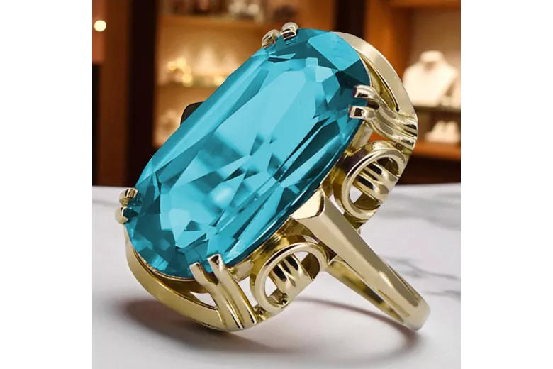 Aquamarin 14 Karat Gelbgold Ring Vintage Schmuck vrc038y