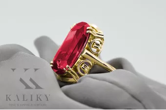 14K жълто злато Рубин Пръстен Винтидж vrc038y