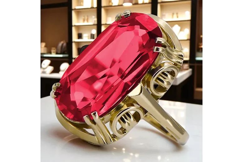 Rubinrot 14 Karat Gelbgold Ring Vintage Stil vrc038y