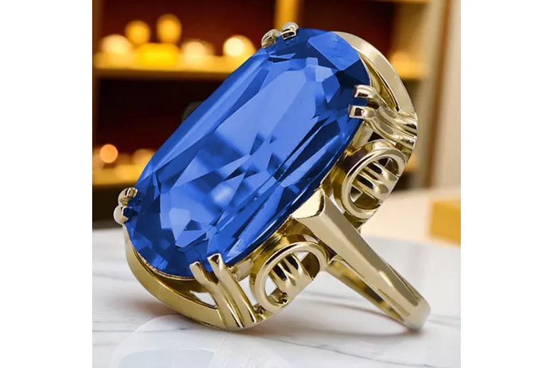 Sapyras 14k geltono aukso Žiedas Vintage vrc038y