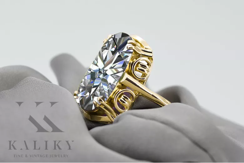 14k żółte złoto Cyrkonia Pierścionek Klasyczny Vintage vrc038y