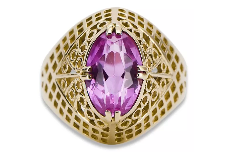 Oro amarillo de 14 quilates Amatista Anillo Vintage vrc030y