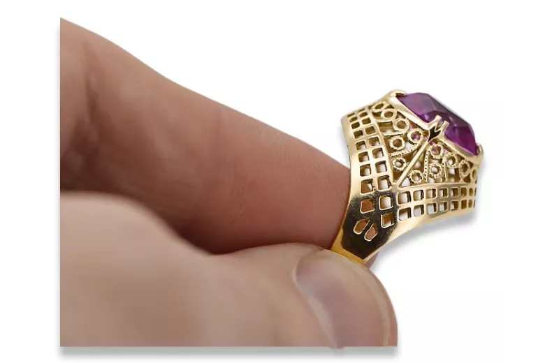 Oro amarillo de 14 quilates Amatista Anillo Vintage vrc030y