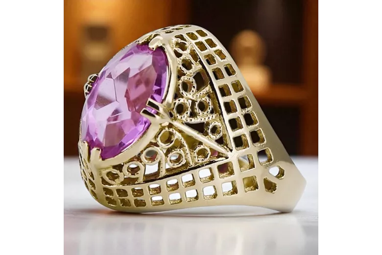 Vintage craft Ring Amethyst 14K Yellow gold vrc030y