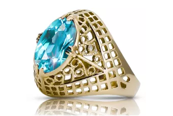 14K Yellow gold Aquamarine Ring Vintage style vrc030y