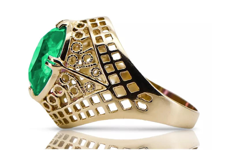 Emerald 14K Yellow gold Ring Vintage style vrc030y