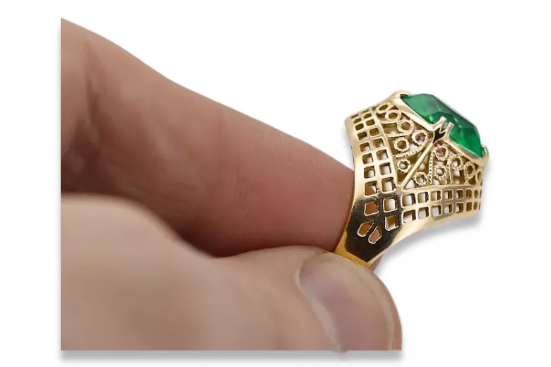 Пръстен Винтидж крафт Смарагд 14K жълто злато vrc030y
