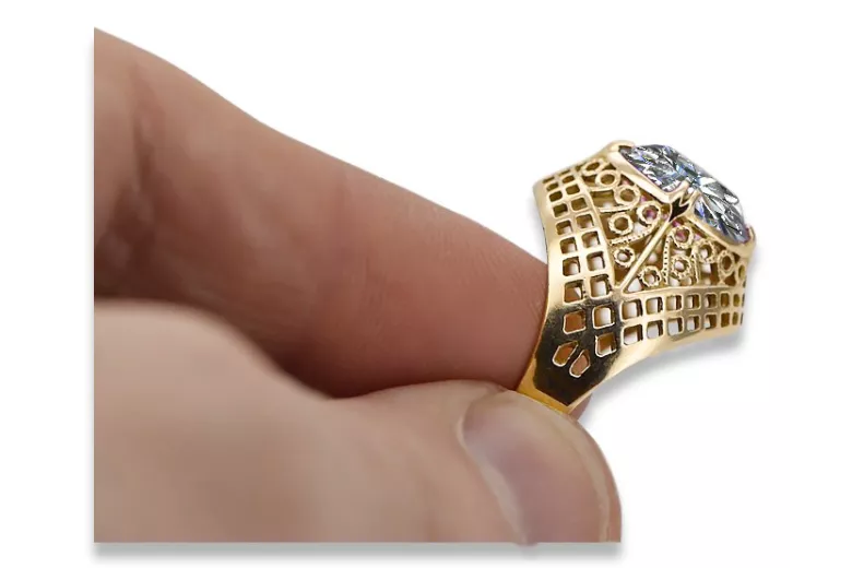 Vintage bijuterii Inel Zircon Aur galben 14K vrc030y