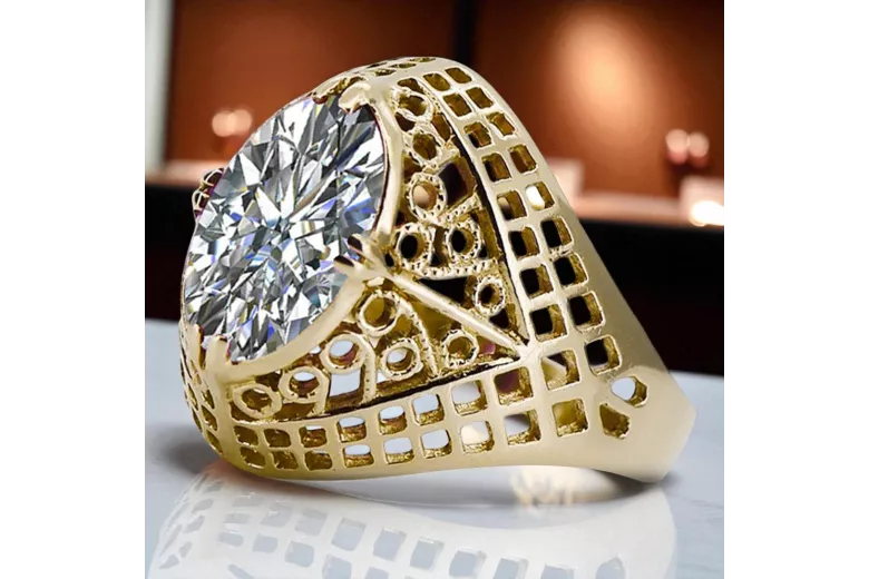 Anneau Zircon Or jaune 14 carats Artisanat vintage vrc030y