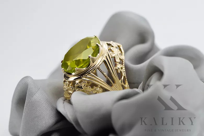 Estilo vintage Anillo Peridoto amarillo Oro amarillo de 14 quilates vrc031y