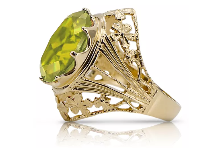 Žiedas Geltonasis peridotas 14k geltono aukso Vintage vrc031y