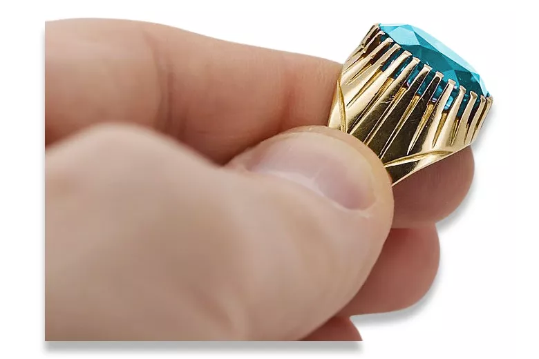14 Karat Gelbgold Aquamarin Ring Vintage vrc048y