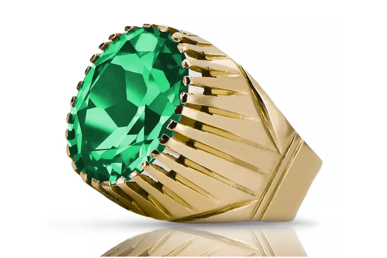 Vintage style Ring Emerald 14K Yellow gold vrc048y