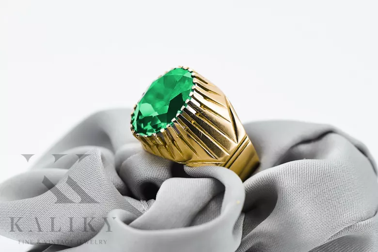 Vintage style Ring Emerald 14K Yellow gold vrc048y