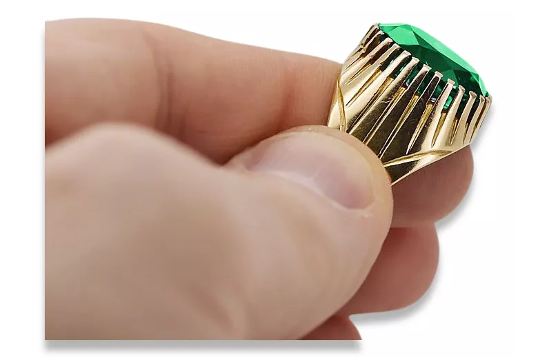 خاتم فينتاج الزمرد 14 كارت من الذهب الأصفر vrc048y