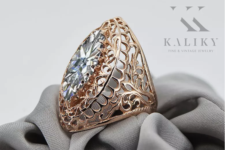 Vintažinis stilius Žiedas Žirkoniai Originalus 14k rožinio aukso vintage vrc090r