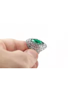 Émeraude Argent sterling 925 Anneau Vintage vrc090s