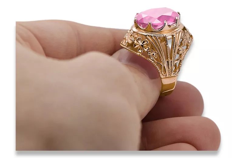 Rožinis raudonas 14k 585 aukso žiedas su Ametistu vrc031 Vintage