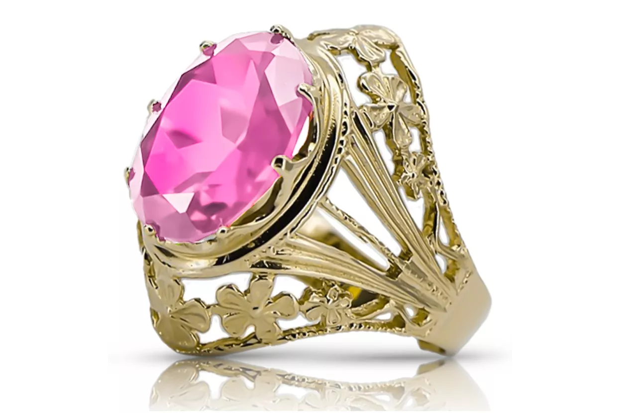 Урожай кольцо Amethyst 14K желтое золото VRC031Y Art Deco СССР эпохи ювелирные изделия, русский стиль