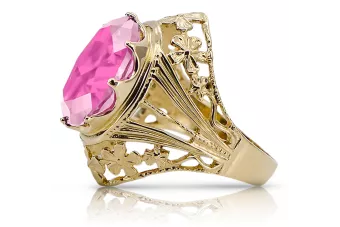 Inel de epocă Ametist 14k Gold Gold VRC031Y Art Deco URSS Era bijuterii, stil rusesc