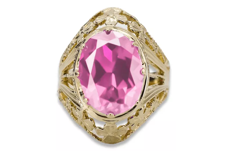 Урожай кольцо Amethyst 14K желтое золото VRC031Y Art Deco СССР эпохи ювелирные изделия, русский стиль