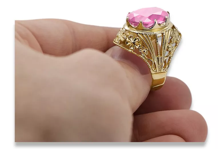 Урожай кольцо Amethyst 14K желтое золото VRC031Y Art Deco СССР эпохи ювелирные изделия, русский стиль