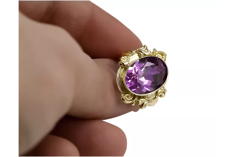 14k żółte złoto Ametyst Pierścionek Vintage Biżuteria vrc100y