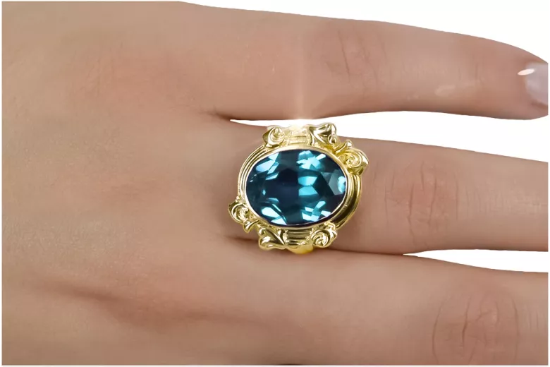 Aquamarine 14K Yellow gold Ring Vintage Jewlery vrc100y