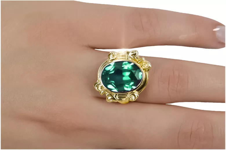 Anillo Esmeralda Oro amarillo de 14 quilates Joyería vintage vrc100y