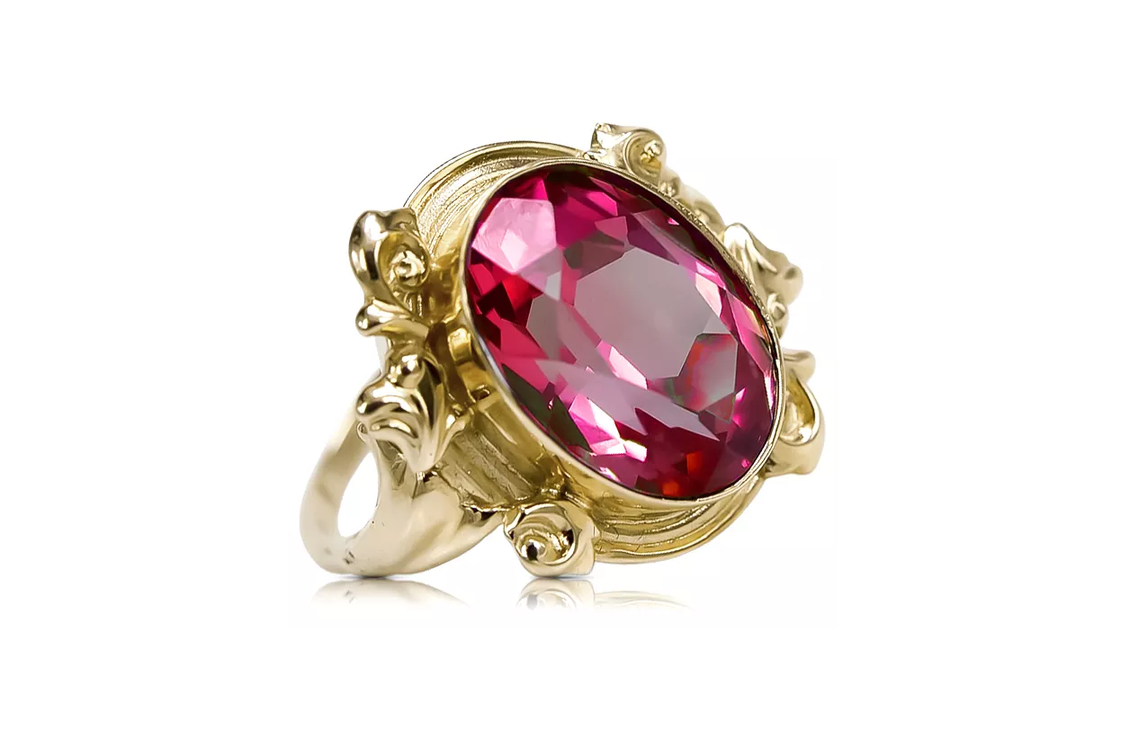 Anneau Rubis Or jaune 14 carats Style vintage vrc100y