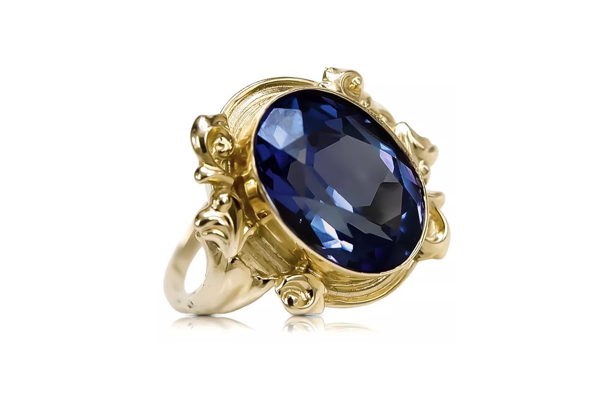 Oro amarillo de 14 quilates Zafiro Anillo Estilo vintage vrc100y