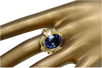 Oro amarillo de 14 quilates Zafiro Anillo Estilo vintage vrc100y